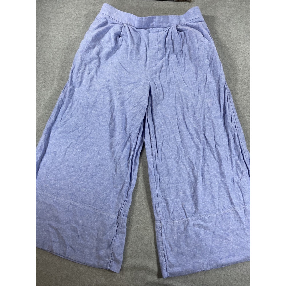 Banana Republic Blue Linen Blend Wd Leg Cropped Pants Womens Medium Pleated 2829